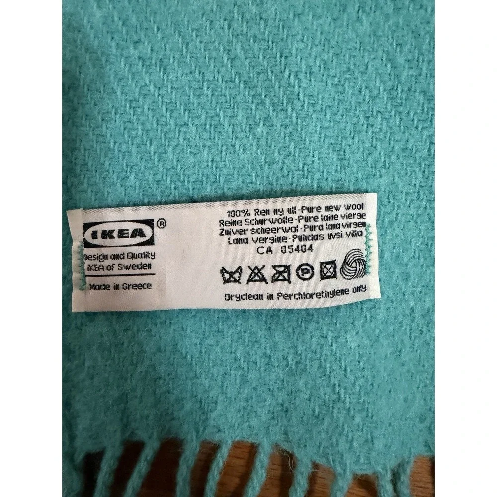 VTG IKEA 100% pure Wool Throw Blanket Plaid Fringe Pastel Cottagecore 71